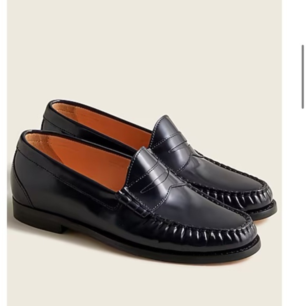 Jcrew Winona Black loafers in shiny spazzolato leather, size 9.5